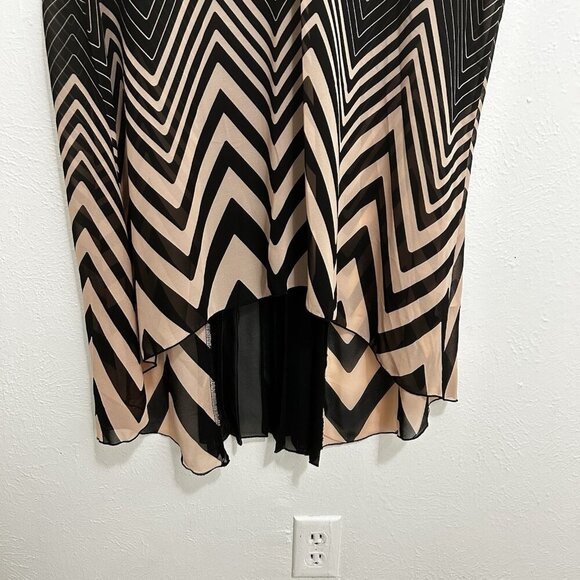 French Blue Sleeveless Tunic Top Chevron Striped Pleated Back Brown Beige Sz 1X - Picture 3 of 12